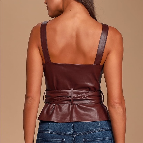 Lulus Hot as Fire Wine Red Vegan Leather Wrap Top XS - Picture 5 of 5
